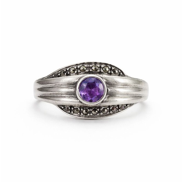 S925 Purple Crystal & Marcasite Diamond Ring